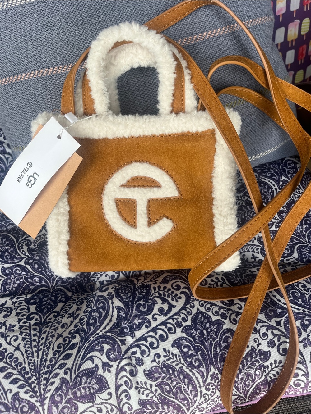 UGG Chestnut Shearling-Trim Mini Tote Crossbody